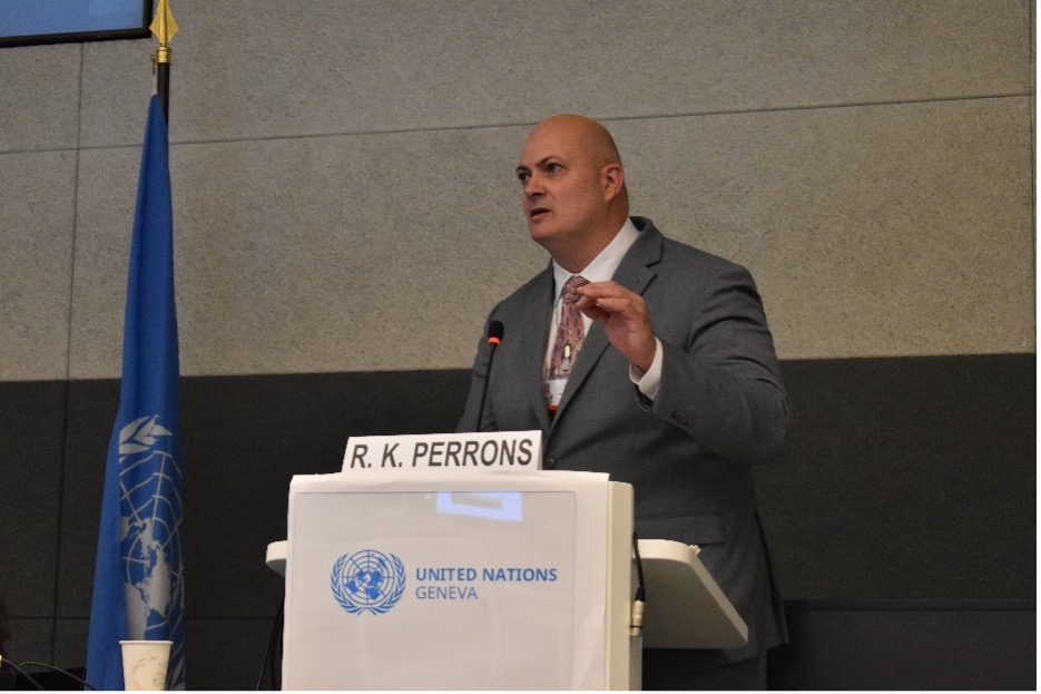Professor Perrons Delivering a Keynote Address at United Nations "Resource Management Week" Conference, Geneva, April 2023